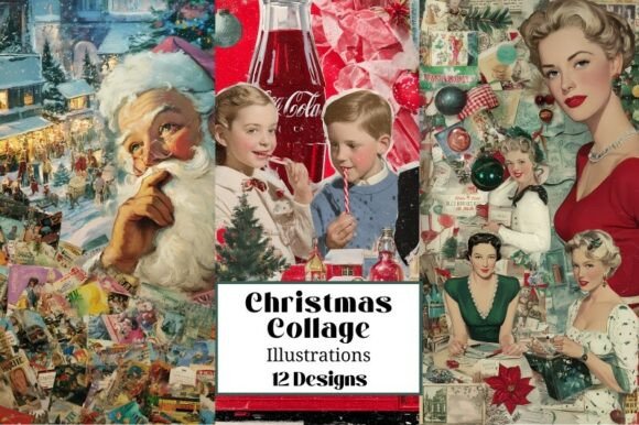 12 Christmas Collage Old Fashioned Illus Review