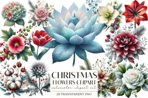 Christmas Flowers Clipart: Illustrations for Design