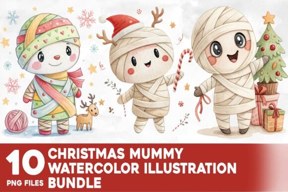 Christmas Mummy Watercolor Bundle: Illustrations