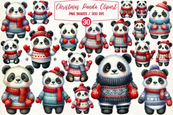Christmas Panda Clipart Bundle: Illustrations for Sellers