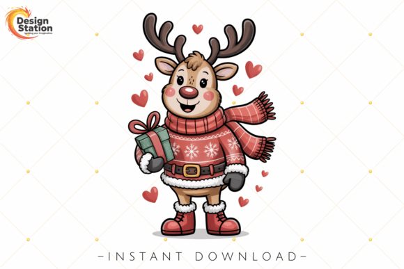 Cute Reindeer Christmas Gift PNG: Festive Illustrations