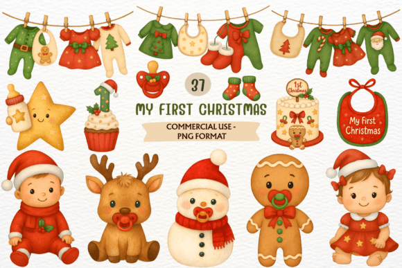 First Christmas PNG: Baby Shower Illustrations