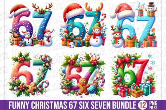 Funny Christmas 67 Six Seven Clipart Illustrations