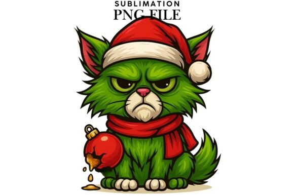 Green Funny Christmas Cat Png: Festive Illustrations