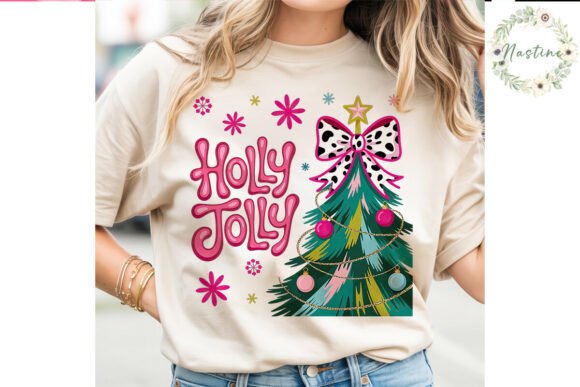 Pink Holly Jolly Christmas Tree PNG: Illustrations