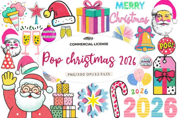 Pop Art Christmas 2026 Clipart: Bold Illustrations