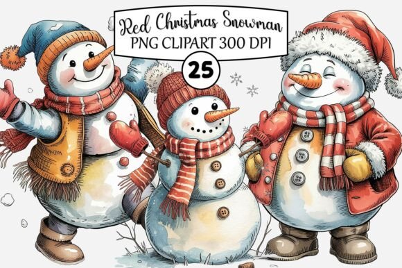 Red Christmas Snowman Clipart: Festive Illustrations