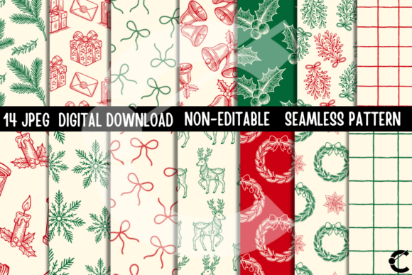 Reviewing Christmas Lineart Seamless Pattern Pack Illustrations