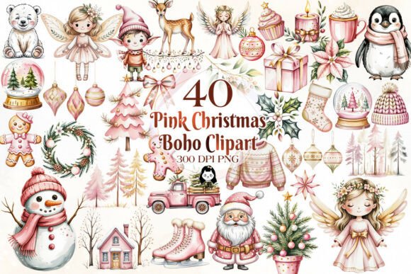 Reviewing Pink Christmas Boho Watercolor Clipart for Embroidery