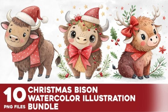 Reviewing the Christmas Bison Watercolor Bundle