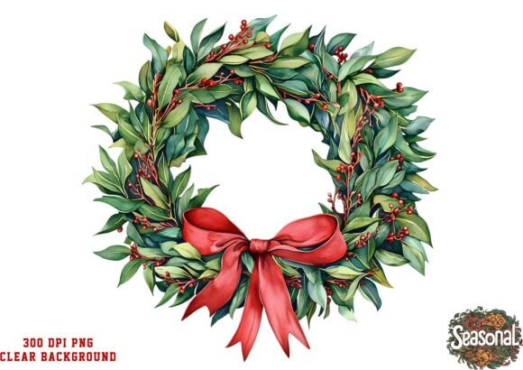 Traditional Holiday Christmas Wreath PNG & Illustrations