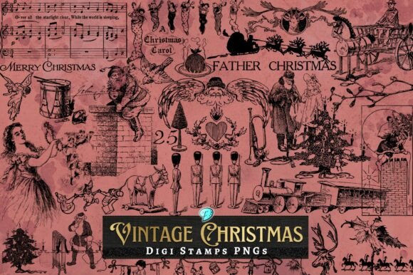 Vintage Christmas Digi Stamps Clipart: Illustrations for Sellers