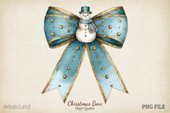 Watercolor Christmas Bow PNG: Festive Illustrations