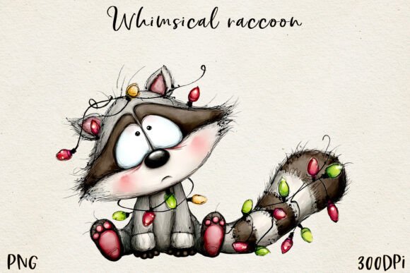 Whimsical Christmas Raccoon Clipart PNG for Illustrations