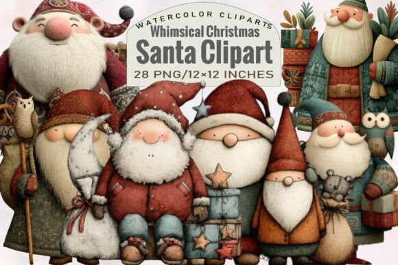 Whimsical Christmas Santa Clipart for Illustrations
