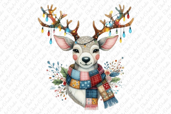 Whimsical Patchwork Reindeer Christmas Illustrations Review